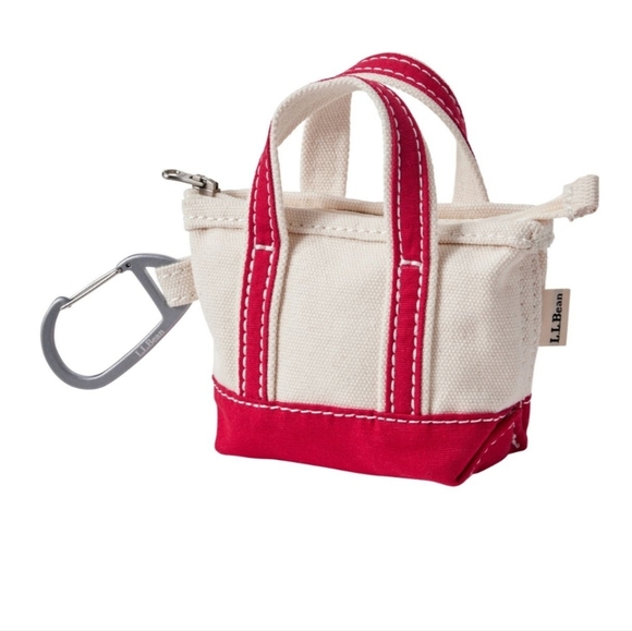 LL Bean Micro Note Tote Mini Bag Zipper + Carabiner Clip Xmas Red - Picture 2 of 6